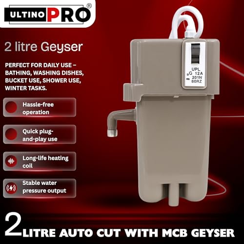 Image of 2 Litre Instant Water Geyser | Portable Electric Water Heater with Auto Cut-Off | Fast Heating ABS Body | Energy-Efficient | Bathroom, Kitchen, Office & Restaurants (White With MCB)