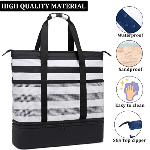 Image of JIANYA Beach Bag Women Waterproof Sandproof Beach Tote Bags with Cooler Top Zipper Large Totes for Beach Pool Travel Daily
