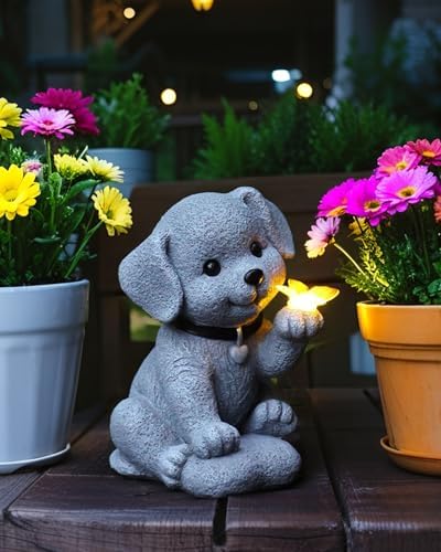 Illuminate Your Nights with These 5 Large Animal Solar Lights 5 SEGXCFL Solar Garden Statue Decor,Animal Solar Lights Outdoor Waterproof,Solar Garden Decorative Lawn Patio, Balcony, Yard Ornament Unique Housewarming Gifts (Dog Butterfly)