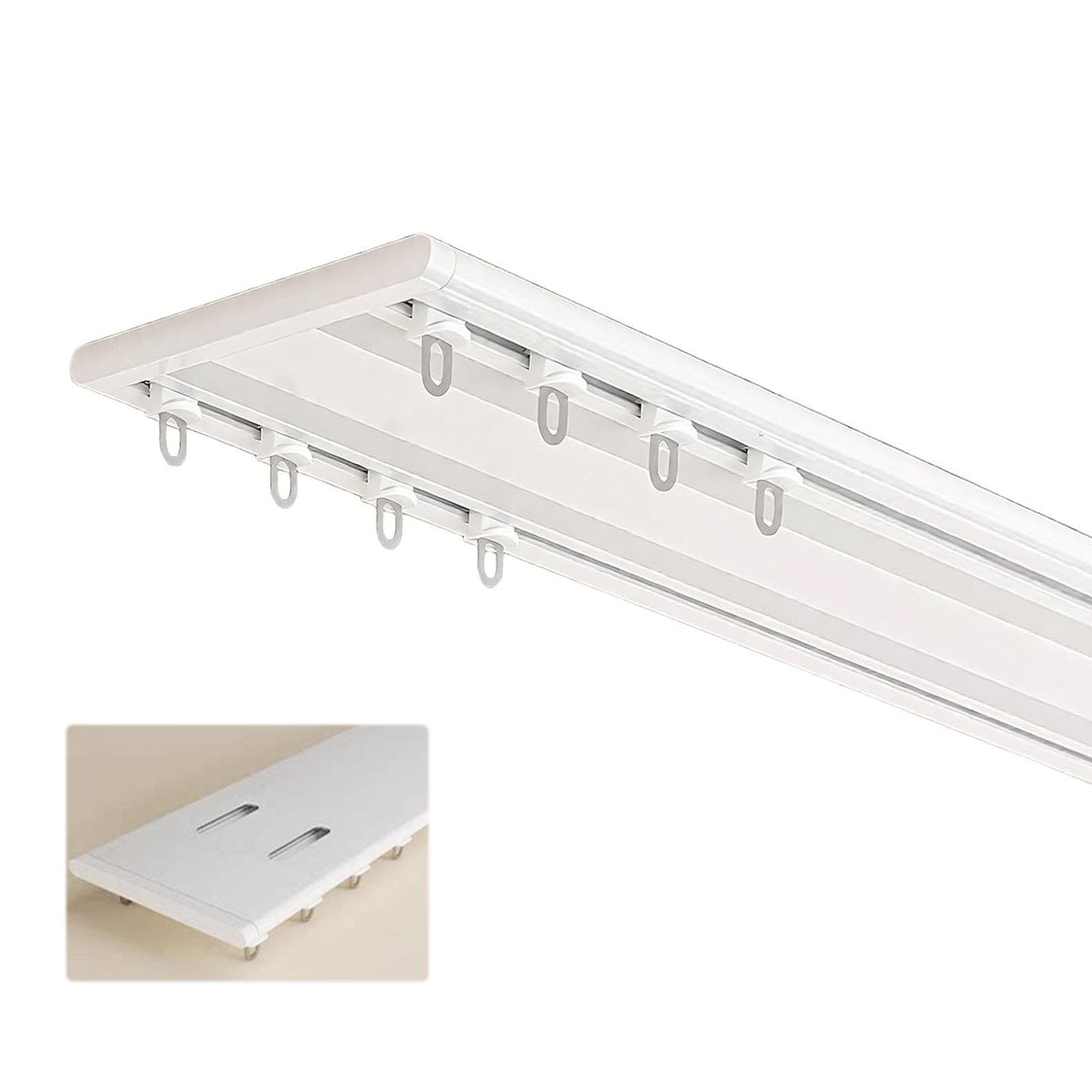 Double Curtain Track Ceiling Flush Mount Slim Aluminium Rail Heavy Duty Mute Rollers Drapery Runner System For Blackout Voile Curtains Lounge Office Partition(White,3.3M/10.8FT)