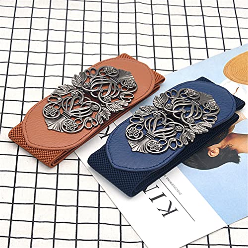 Women Vintage Buckle Wide Waspie Elastic Waist Belt Retro Ladies Stretch Dress Belt2