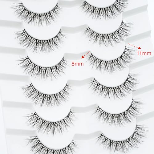 3D Clear Band False EyeLashes Soft Faux Mink Lashes Wispy Fluffy Eyelashes Natural Cat Eye Short Reusable 7 works Happy Heartbeat (No.210) - Image 2