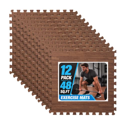Image of Art3d EVA Puzzle Exercise Mats, 24 inchx24 inch, 1 /2 inch Thick,12-Pack,Dark Walnut