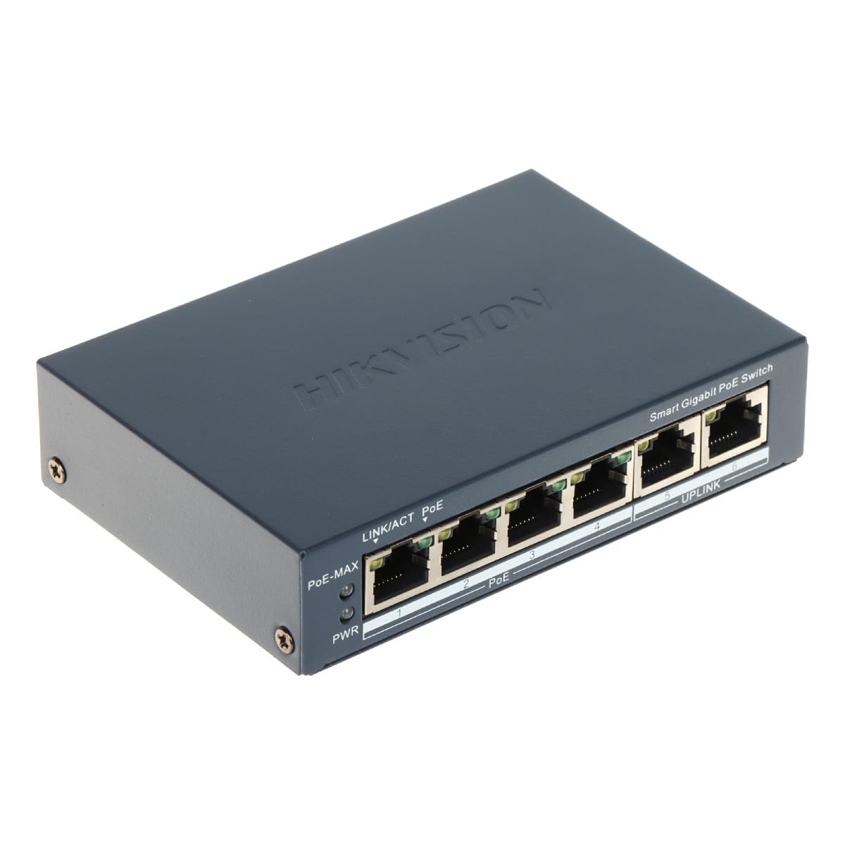 Switch Hikvision Gigabit PoE Gestionable – 4 Puertos PoE 802.3af/at + 2 Uplink RJ45
