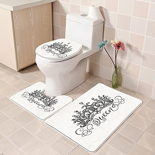 URSOPET Badezimmer Set, rutschfeste Badematte und WC-Vorleger-Set, Königin, handgezeichnete Krone mit Königin-Schriftzug… – Bild 3