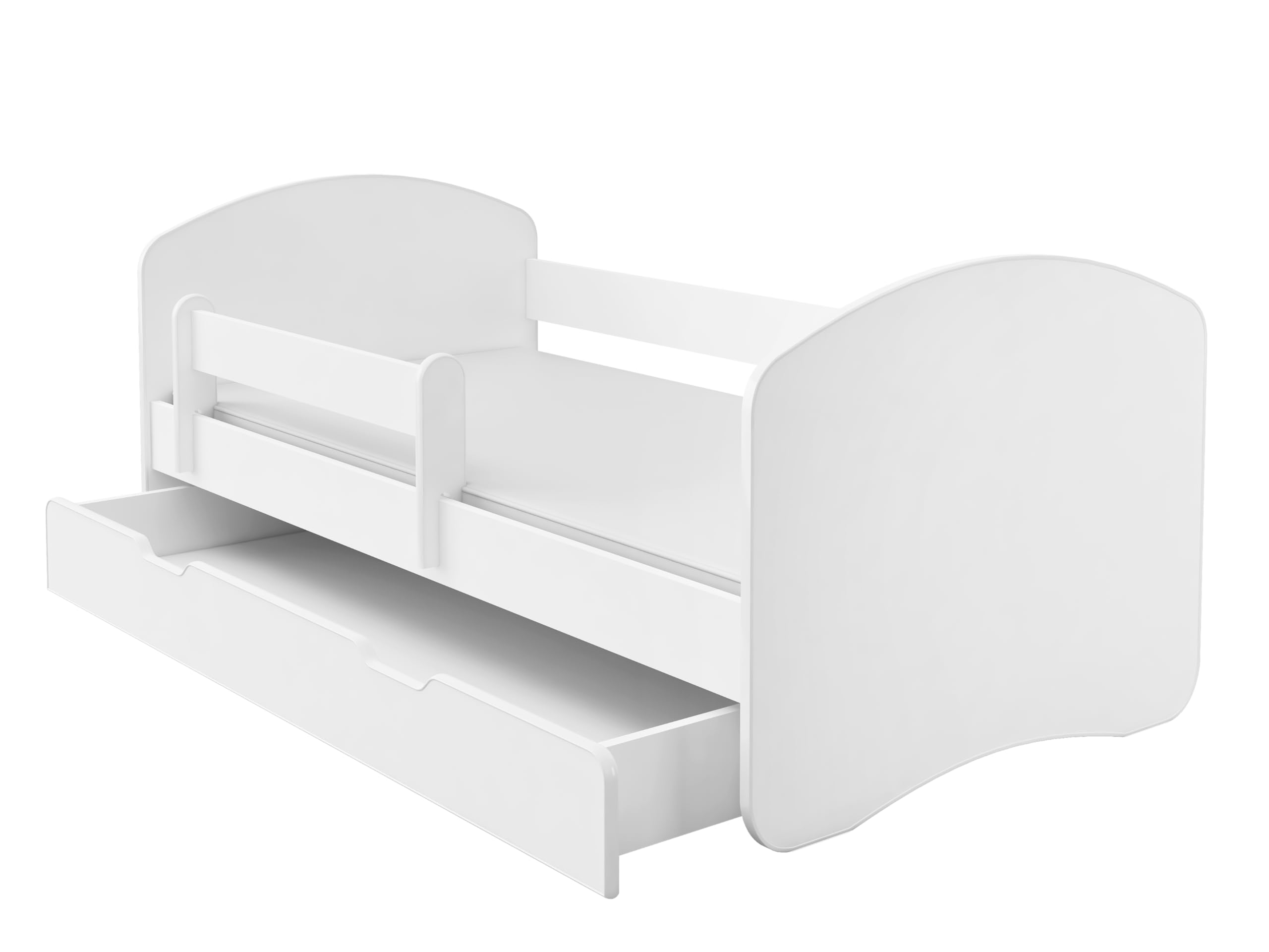 Cama infantil y juvenil Acma II con un cajón y colchón, color blanco blanco Weiß Talla:140x70 cm + Schublade