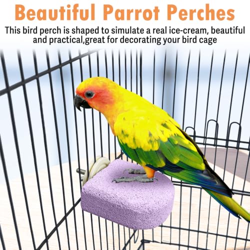 Image of PINVNBY 4 PCS Bird Perch Stands Parrot Calcium Perch Beak Grinding Stone Foot Claws Trimmer Parakeet Platform Parrot Chewing Toys for Small Medium Cockatiel Conure Lovebird Finch(Pink)