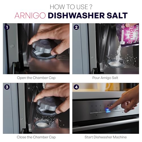 Image of Arnigo Dishwasher Salt 2kg for All Brands Dishwasher, Prevents White Spots, Regerates Resin, Improves Performance, Removes Water Hardness, Enhances Cleaning Quality Of Detergent- (1kg - Pack of 2)