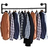 Industrial Pipe Clothes Rack-43 Inch, Heavy Duty Detachable Wall Mounted Black Iron Garment Bar, Multi-Purpose Hanging Rod for Closet Storage, Black- 43' L (43'L x 12'W)