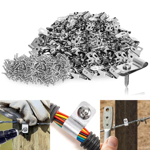 200 Pièces Pince de Fixation Acier pour Clôture Agricoles, Clips pour Clôture Agricoles en Acier Inoxydable avec Vis pour Fil Soudé Sur Clôture en Bois, Métal ou Vinyle