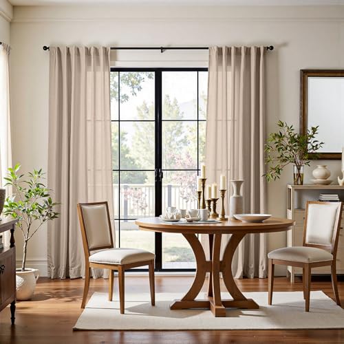 Image of jinchan Linen Curtains Light Filtering Back Tab 50x84 Inch 2 Panels Taupe