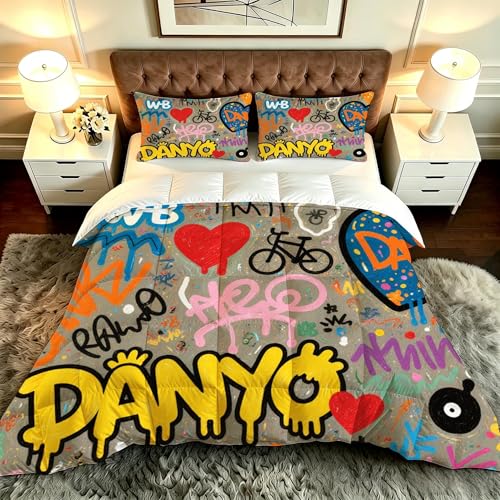 ZZXHG Nórdico de Tamaño Gigante | A Color Graffiti Estampados, Edredón Mullido y Transpirable, Sustituto Edredón de Plumas, con 2 Fundas de Almohada, para Cama de 180 cm_A20388