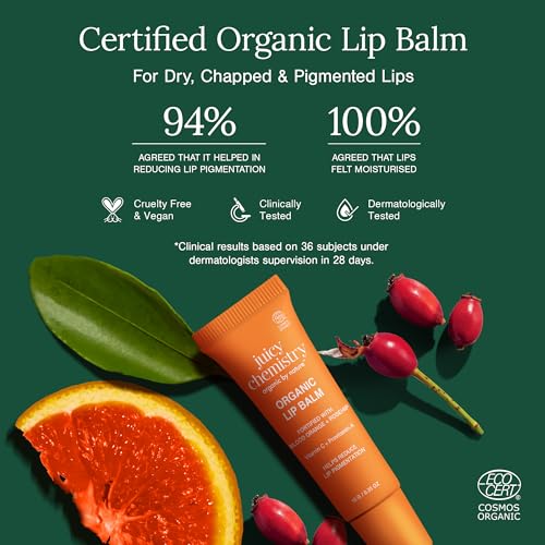 Image of Juicy Chemistry Blood Orange & Rosehip Lipbalm, 10 g | Organic Lip Balm for Dark, Pigmented, Dry & Chapped Lips | Enriched with Vitamin A, C, E & Ceramides | Clinically Tested | For Men, Women & Kids