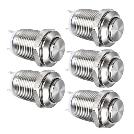 GUUZI Pulsante Momentaneo in Metallo Impermeabile da 12mm SPST NO Pulsante Momentaneo 2A 12V/24V/125V/250V Confezione da 5 (Testa Alta)