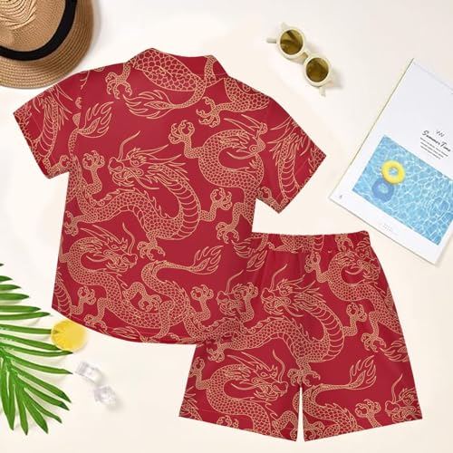 Image of visesunny Funny Boy's 2 Pieces Shirt and Short Set Casual Shirts Short Sleeve Beach Shorts Summer Outfits for 3-10 Years Kids