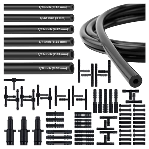 6PCS 5Ft Vacuum Lines Automotive with 64PCS Connectors Multi-Size Silicone Vacuum Hose Automotive Kit Includes ID 1/8 5/32 3/16 1/4 5/16 3/8 Vacuums Line Kit Replacement