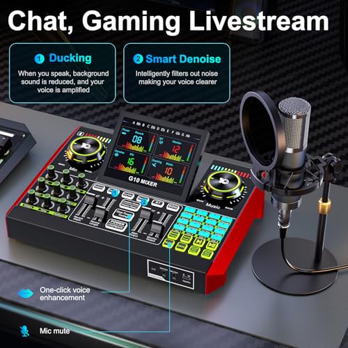 Podcast Microphone Bundle with Live Sound Board Audio Mixer, Podcast Equipment Bundle with 3.5mm Condenser Microphone(P15) for Pc/Phone Live Streaming Singing Gaming, Voice Changer, Denoise - Image 6