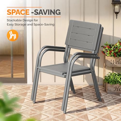 Image of VINGLI Outdoor Patio Dining Chairs, Stackable HDPE All-Weather Arm Chairs, Weatherproof Outdoor Seating for Garden, Backyard, Poolside, Balcony,Grey (4 Pack)