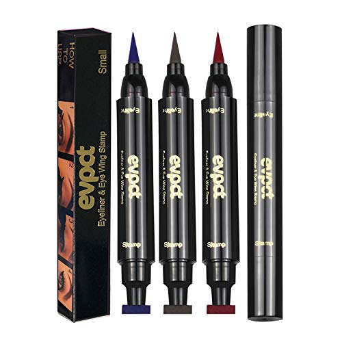 3Pcs Winged Eyeliner Stamp,Vogue Effects Cat Eye Look Eyeliner Stencil Waterproof Long Lasting, Smudgeproof Eye Liner Liquid Pen,Vamp Stamper Eyeliner Tool (Blue,Brown,Red)