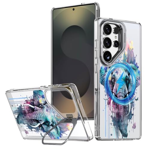Coque Samsung S25 Ultra magnétique Ecute avec béquille anneau et motif graffiti éléphant