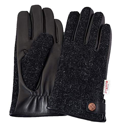 【KOKUBO】タッチパネル対応 羊革(甲部ウール) Harris Tweed 手袋 24cm メンズ BL33925M8 チャコール