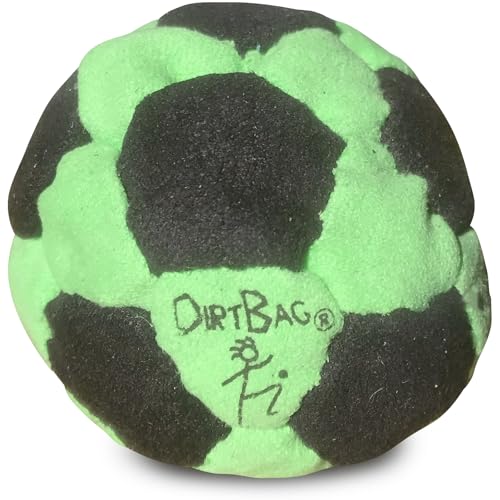 DIRTBAG 32 Panel Footbag, Flying Clipper Original Design, Sand Filled, Premium Quality, Machine Washable - Fluorescent Green/Black.