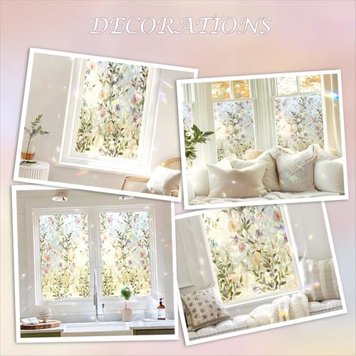 Image of XhuangTech Flower Sunroof Film Floral Rainbow Effect Static Clings Window Privacy Film Sun Protection Stained Glass Decals for Car Moonroof and Home, 17.72 x 35.43 Inch (F851, 29.53 x 47.24 Inch)