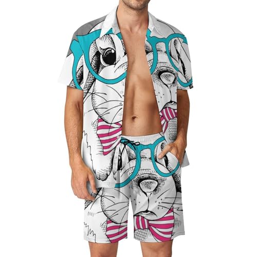 Vêtement Plage Homme Ensemble Chemise Hawaïenne Short Pantalon Léger Motif Lapin Blanc S