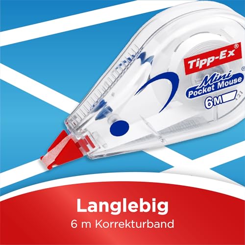 BIC Tipp-Ex Mini Pocket Mouse Korrekturroller - 6 m x 5 mm, 6er Pack: 4 x neutral + 2 x dekoratives Hydro Dipping Design