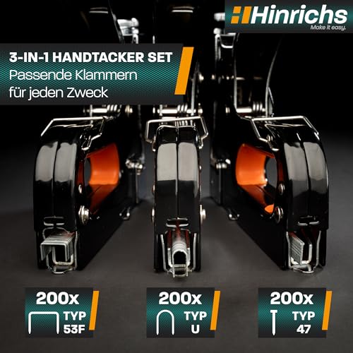 Tacker Hinrichs Handtacker Set, 3-in-1 Profi für Holz und Stoff