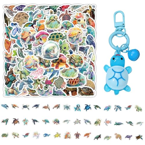TYFGRT 100 Pegatinas De Tortuga, Llavero De Tortuga De 1 Pieza, Diseño con Motivos Naturales, Colores Intensos, Resistente Al Agua Y Al Sol, Papelería O Muebles