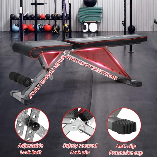 Foto de YOLEO Banco de peso ajustable, banco plegable de entrenamiento de cuerpo completo, banco plegable de entrenamiento de fuerza, capacidad de pesos de 330 libras, decline/inclinación/plano, equipo de (imagen 6)