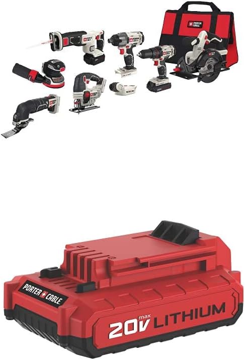 PORTER-CABLE PCCK6118 20V MAX* Lithium Ion 8-Tool Combo Kit with PCC682L 20V MAX* 2.0 Amp Hour Battery
