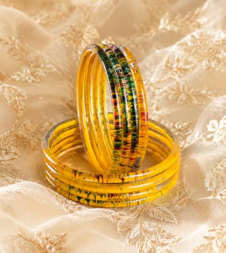 Image of NMII Premium Glass Bangle Set for Women | Multicolor Designer Kangan | Fancy Kanch ki Chudiya | 3D Transparent Chudi Set | Wedding & Festive Occasions Bangles