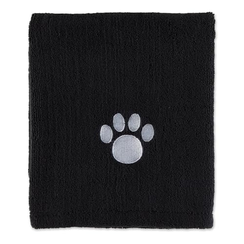 Image of Bone Dry Pet Grooming Towel Collection Absorbent Microfiber X-Large, 41x23.5 inch, Embroidered Black
