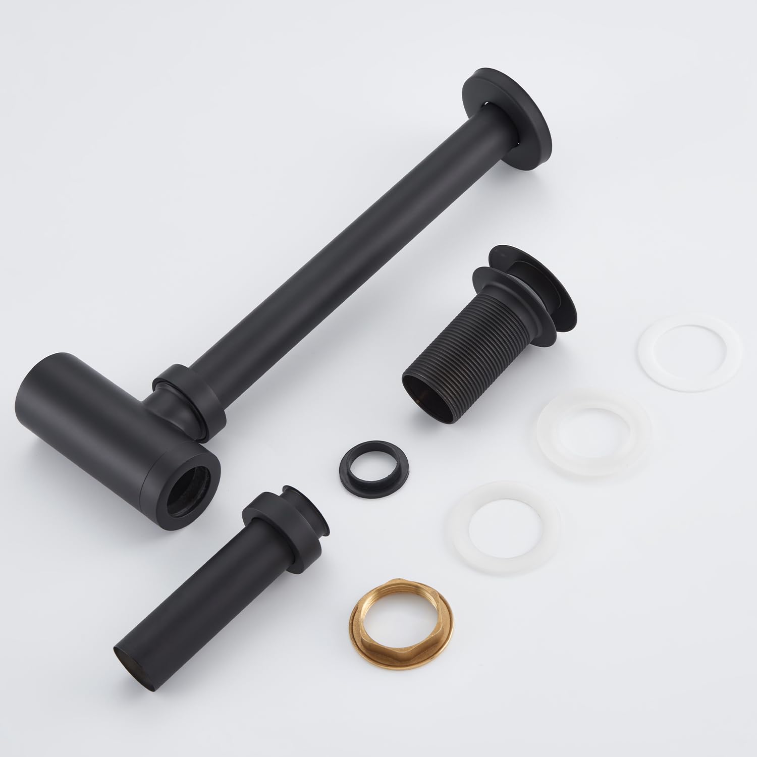 Sifón de Diseño con Desagüe Lavabo sin Rebosadero, Sifón Lavabo Negro Universal con Abertura de Limpieza, Altura Ajustable, Válvula Click Clack Lavabo para Baño y Aseo