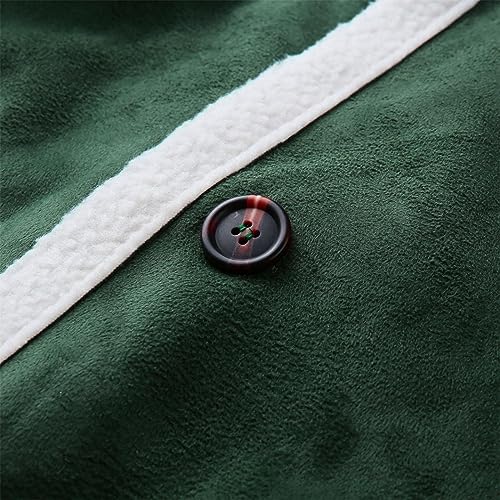 Mens Faux Leather Sherpa Lined Long Jacket Fur Collar Long Trench Coats Sheepskin Fleece Coat Double Breasted with Pockets4