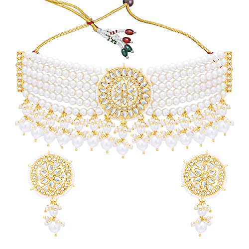 Image of Sukkhi enchanting Gold Plated Kundan & Pearl Collar Necklace Set For Women (NS101147)