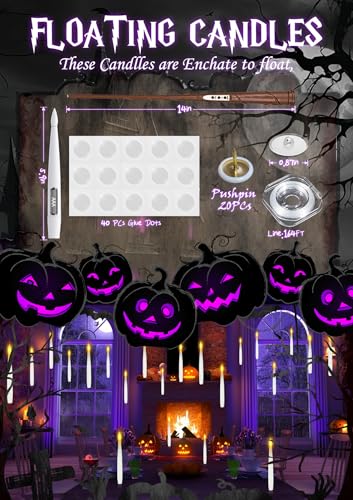 Image of Halloween Decoration, Floating Candles with Wand, 24 PCs Flameless Magic Hanging Candles with 25 AAA Battery, Flickering Warm Light Floating LED Candle Taper Candle Set Birthday, Xmas Gift