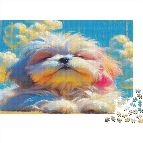 Puzzle de 1000 piezas de papel con escena de perro blanco peludo y cielo diurno
