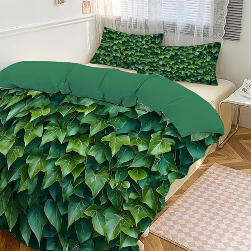 Parure de lit lierre vert 140x200cm microfibre douce art naturel