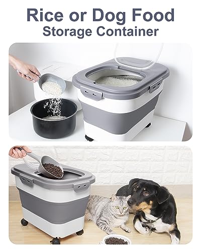 DDMOMMY 20-30 Lbs Rice Storage Container,Collapsible Food Storage Containers with Rolling Wheel Airtight Locking Lid,Flour Storage Container with Cup and Scoop,Suitable for Food,Rice,Pet Food,Flour - Thumbnail 6