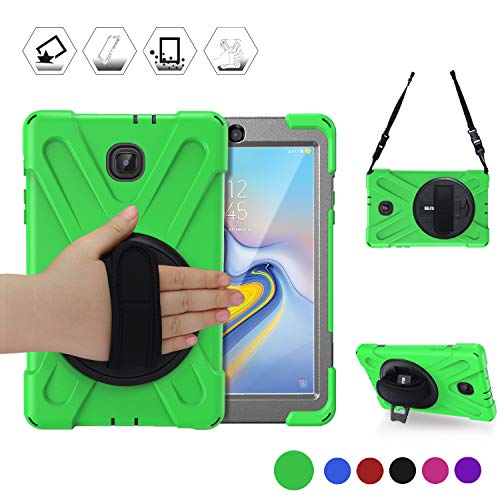 🔥 Flash Sale Galaxy Tab A 8.0 2018 CASE, BRAECN Adjustable Shoulder Strap/Built-in Kickstand/Rotating Hand Strap Heavy Duty Full-Body Drop Protection Case for Child Samsung Galaxy Tab A 8.0 SM-T387 2018 (Green)