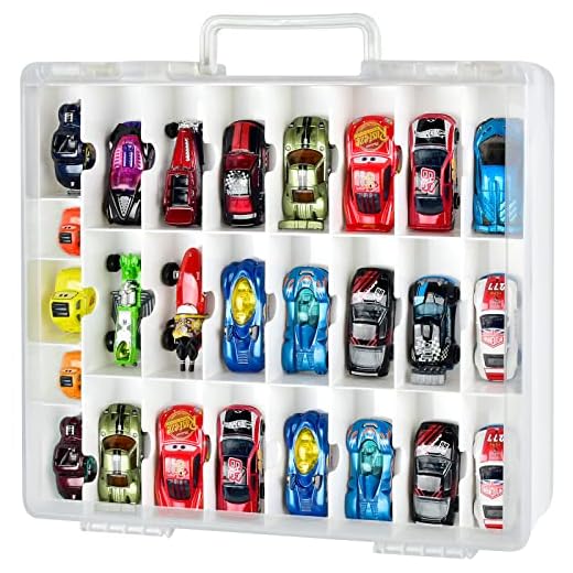Adam Toys Organizer Storage Compatible with Hot Wheels Car, Container for Matchbox Cars, Mini Toys, Small Dolls, Double Sided Carrying Box for Hotwheels Car- 48 Compartments(Box Only)