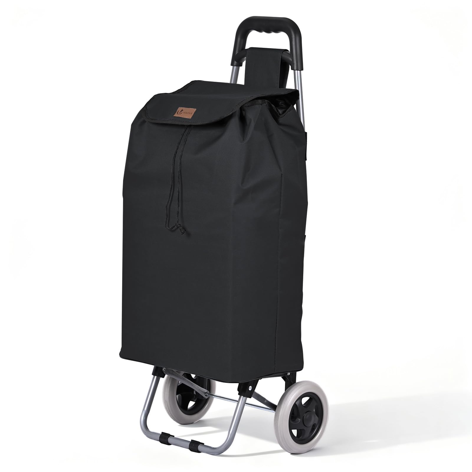 Vounot 59L Shopping Trolley Foldable 2-Wheel Grocery Cart, Black, Black
