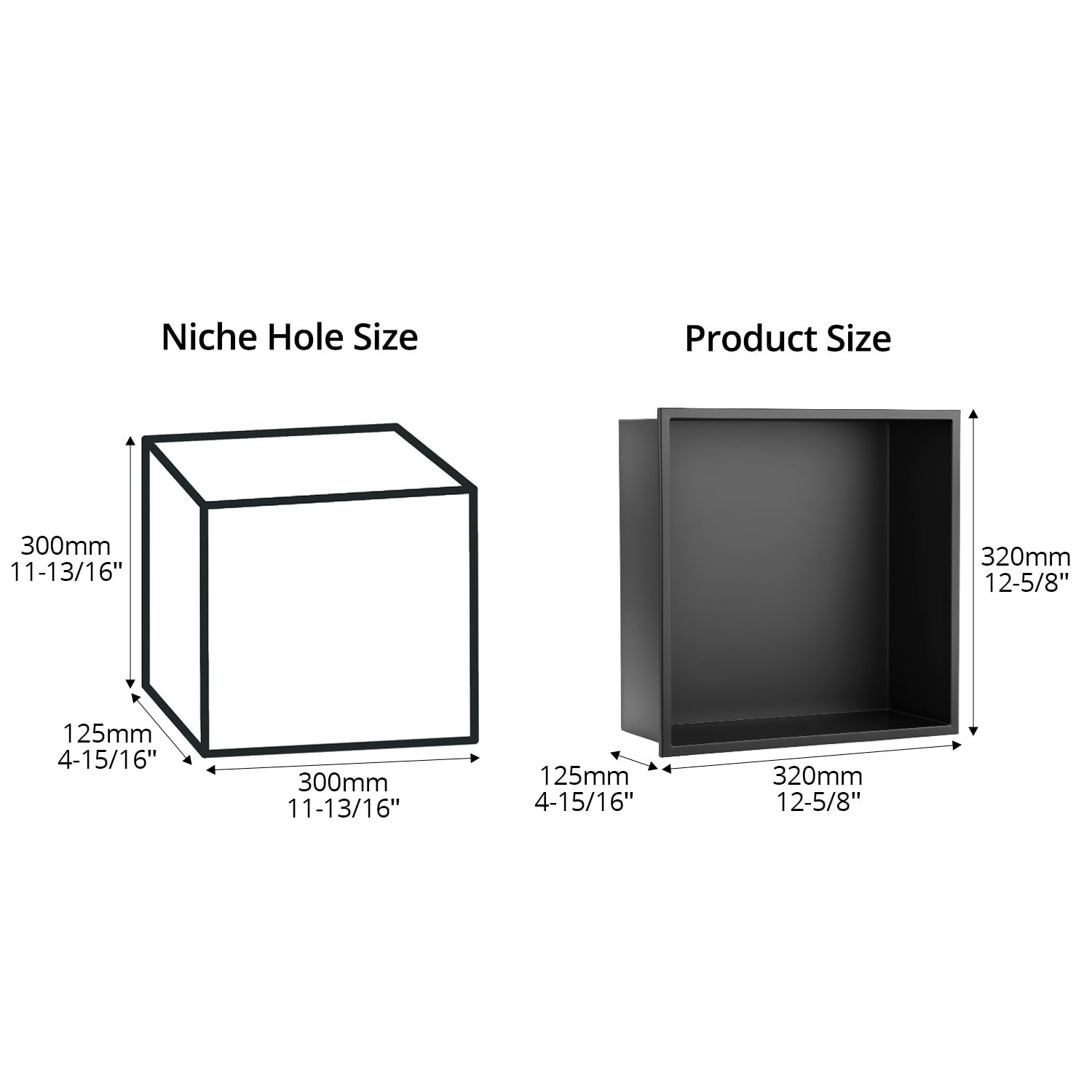QWORK® Nicho de Ducha Empotrado de Acero Inoxidable 304, Moldura de Una Pieza, para Artículos de Tocador, Negro Mate, 32x32x12,5 cm