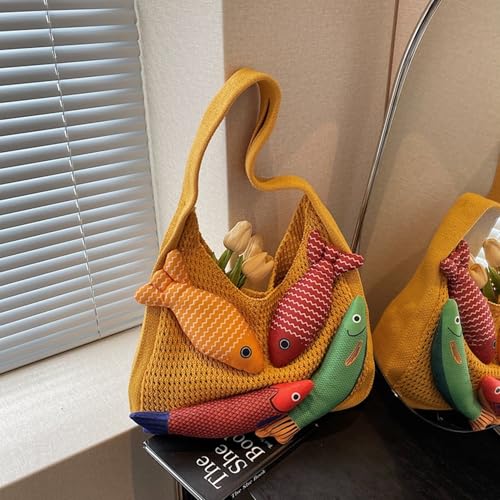 Bolso tote tejido con flecos 3D, gran capacidad, hombro miniatura 5