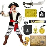 Xerteam Lot de 5 costumes de pirate pour enfant - 22 accessoires de pirate - Décoration d'anniversaire d'enfant - Costume de jeu de rôle pour enfants de 4 à 7 ans (Style 1)