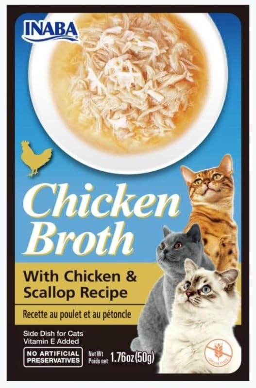 Inaba Chicken Broth with Chicken and Scallop Recipe Side Dish for Cats - 1.76 oz