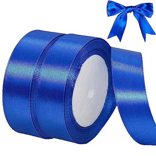 qingmeng 44m Royal Blue Ribbon, 20mm Wide Blue Satin Fabric Thin Ribbon for Cake Hair Crafting Gift Wrapping Balloons Bows Wedding Decorations Florist Flower Bouquets Present Car Decoration